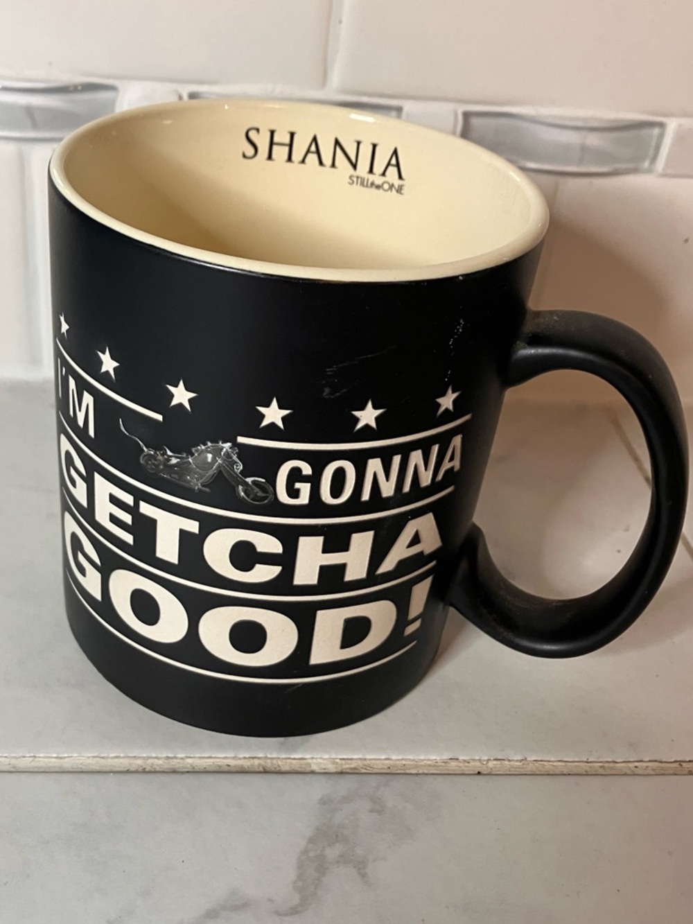 Shania Still The One Black & Cream Ceramic Mug - "I'm Gonna Getcha Good!"